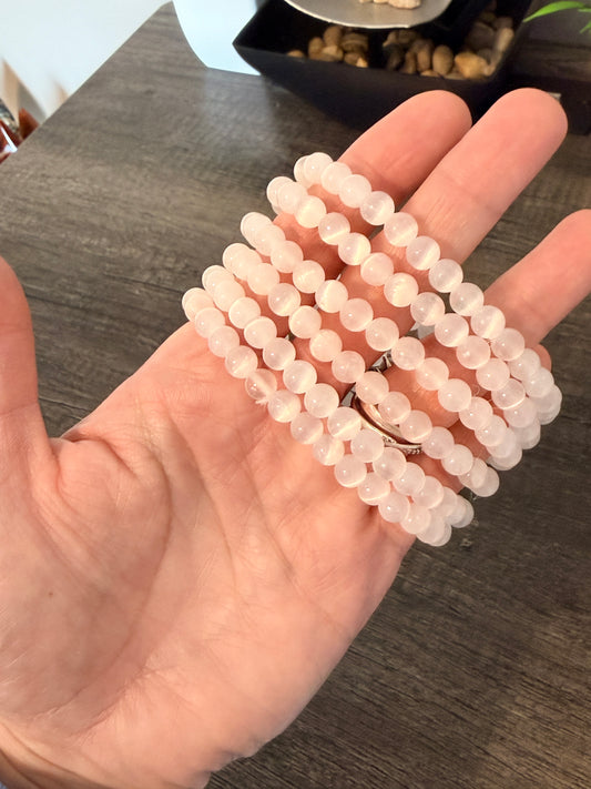 Selenite 6mm Beaded Bracelet