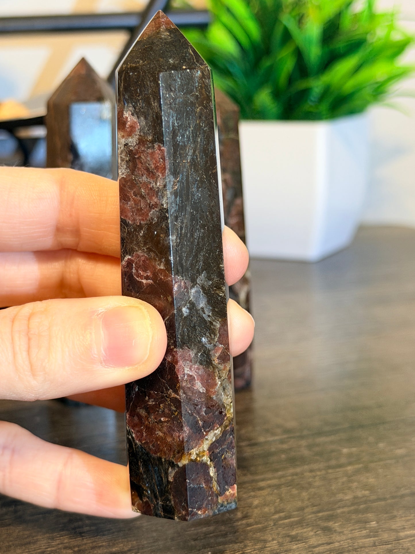 Astrophyllite with Garnet Tower Style 2